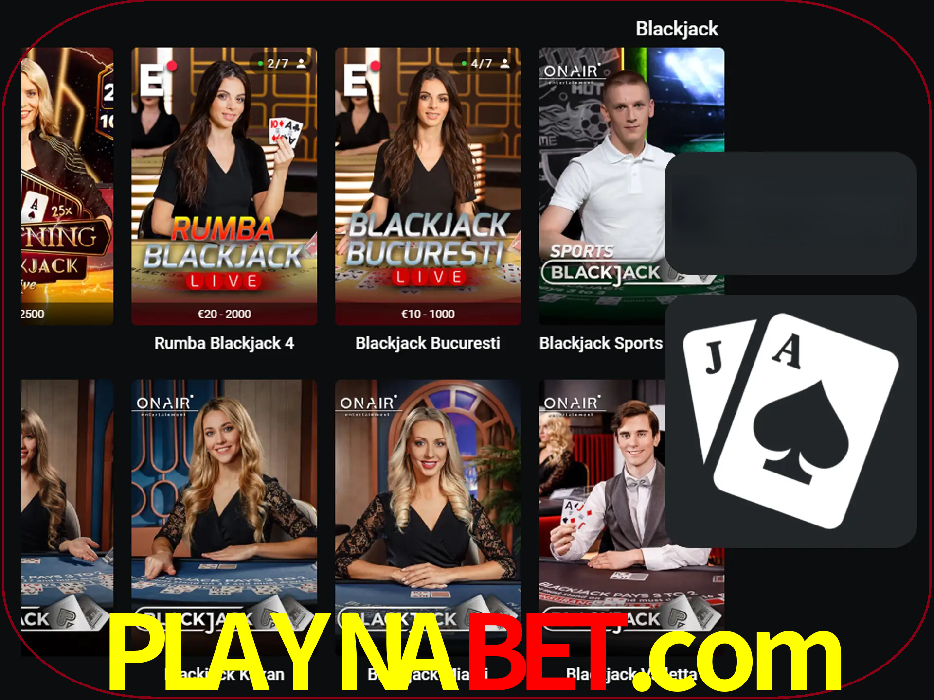 Escolha uma mesa completa de jogadores de blackjack.